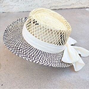 Scala Womens Sun Hat Woven Fibers Black Ivory Bow Garden Beach Outdoor O/S